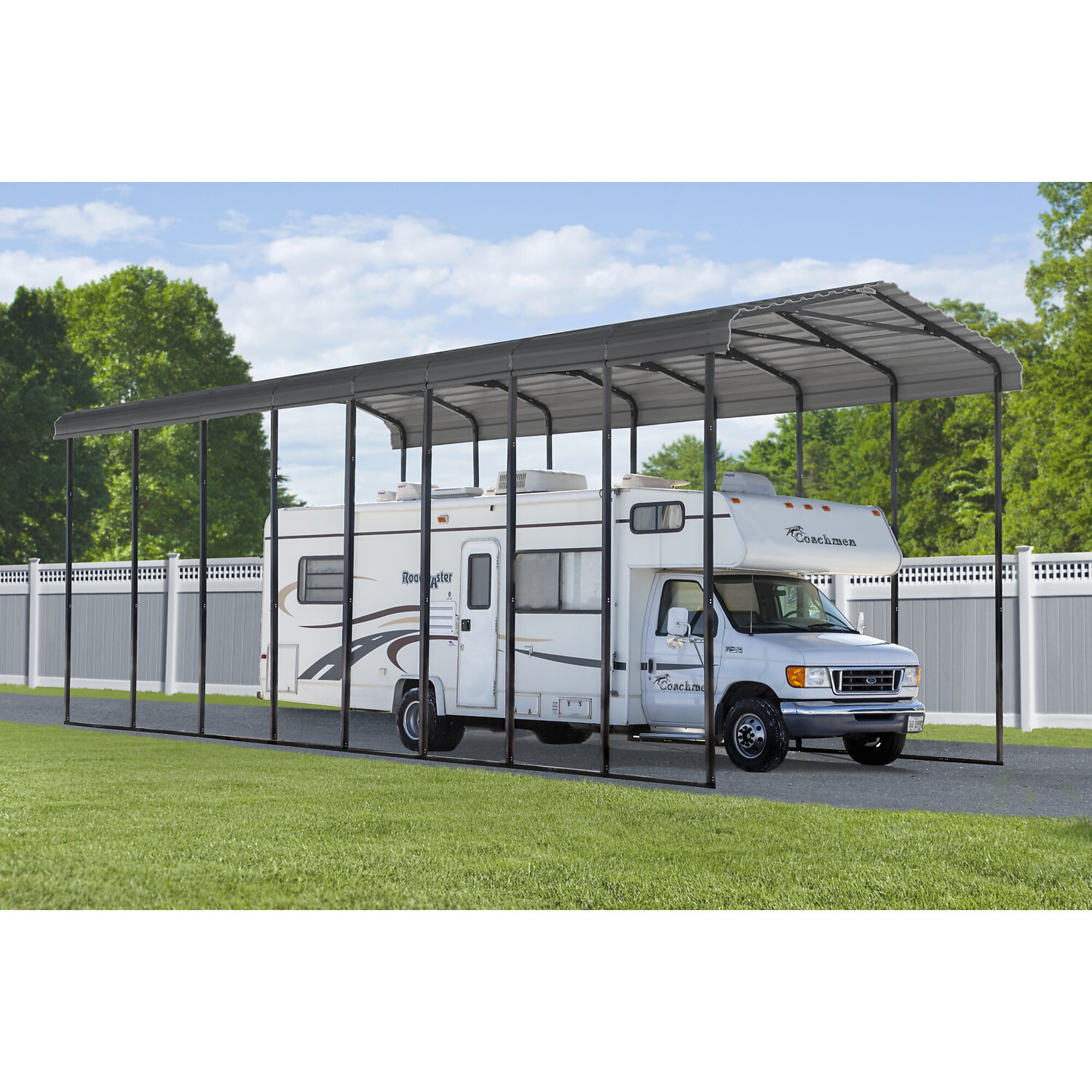 Arrow Steel RV Carport, 38ft.L x 14ft.W x 14ft.H, Charcoal, Model# CPHC143814